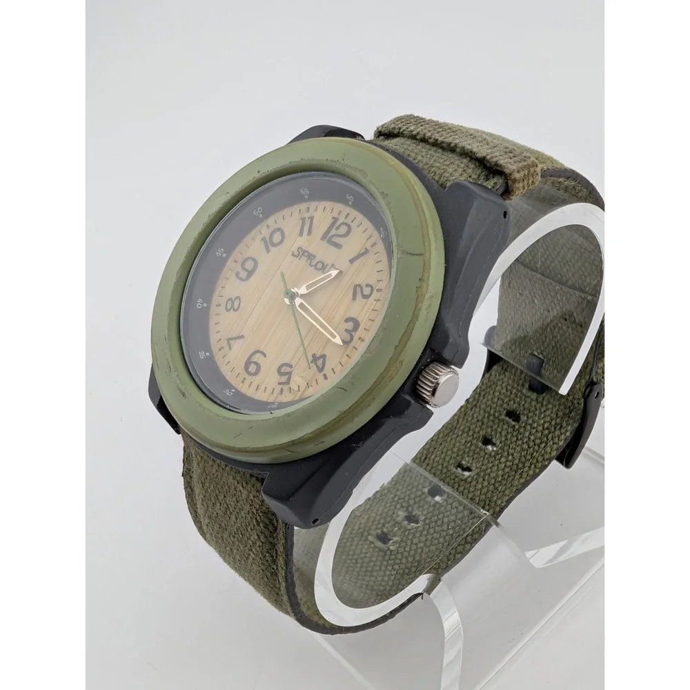 Sprout Corn Resin Case Biodegradable Unisex Watch Green Canvas Band- New Battery